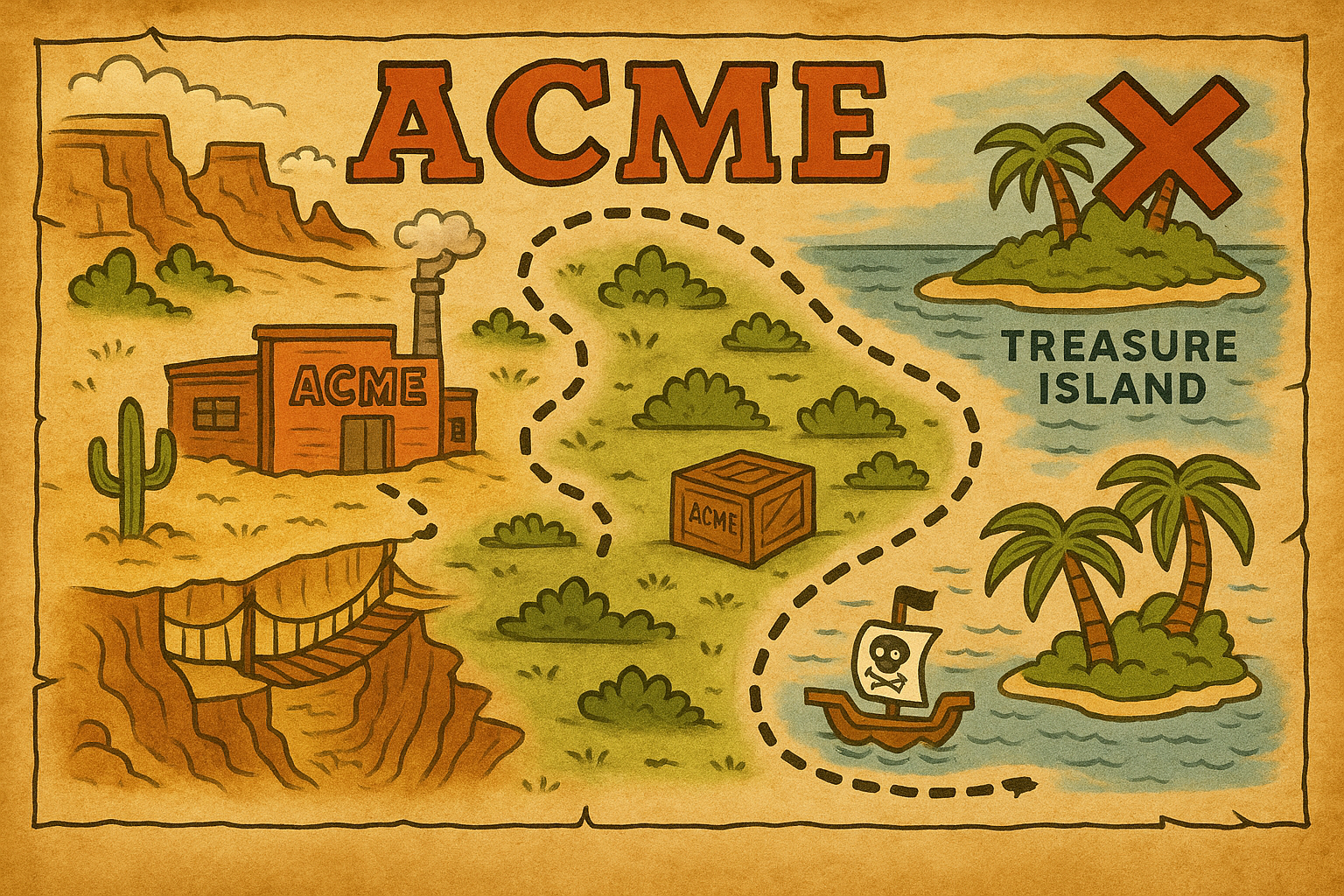 Changes to the map with a dotted line showing that X marks the spot.